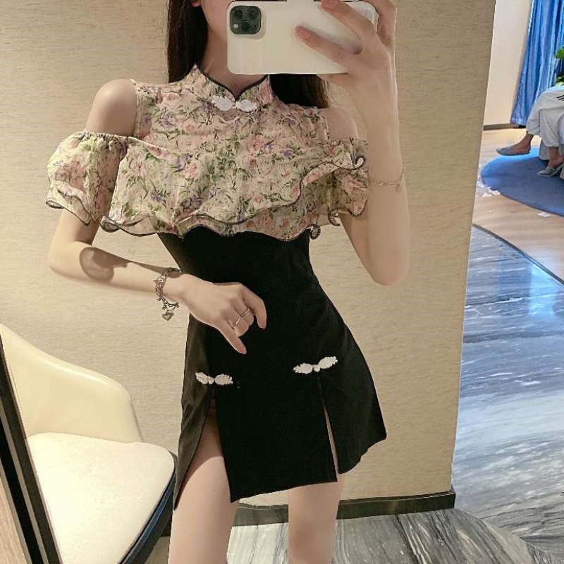 

2021 Mode 2 Summer New Woman Short Sleeves Two Floral Shirt Sets Tall Sexy Waist Top and Joint Shorts XNKK, Multi