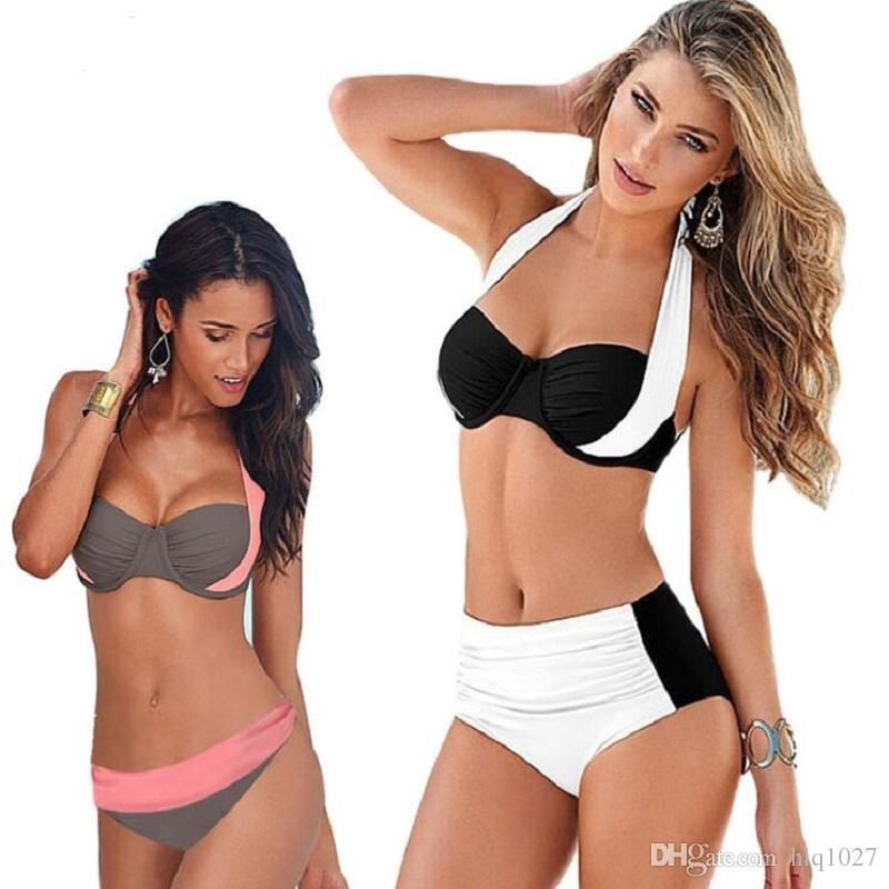 

Wholesale New Sexy Bikinis Women Swimsuit High Waisted Bathing Suits Swim Halter Push Up Bikini Set Free Shipping