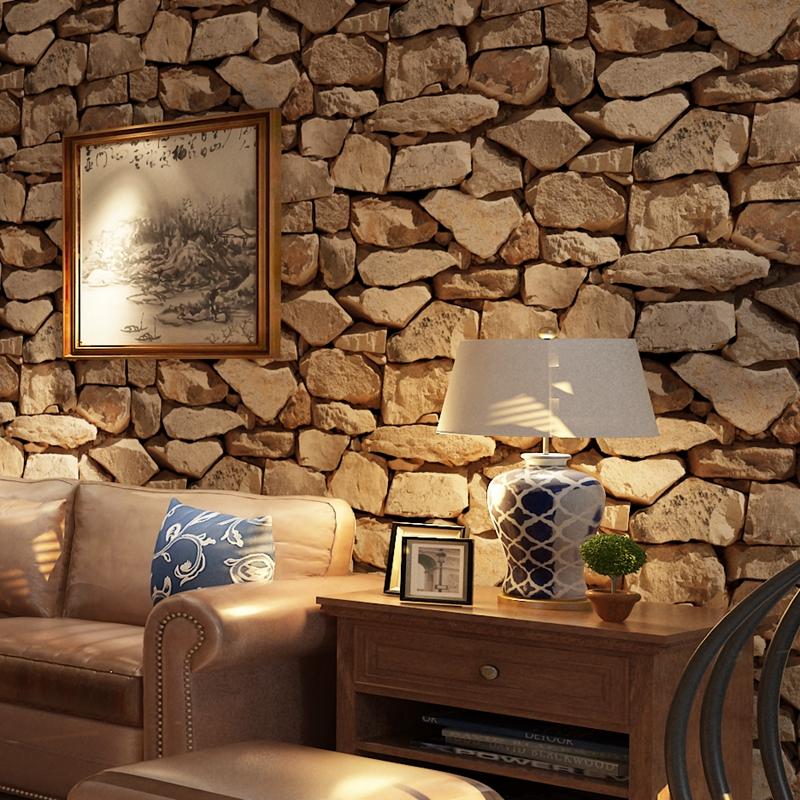 

Vintage Wallpaper Brick Wall Paper Roll Bar Restaurant Coffee Shop Bedroom Living Room Backdrop Rustic 3D Stone Wallpapers, 57801 sand brown
