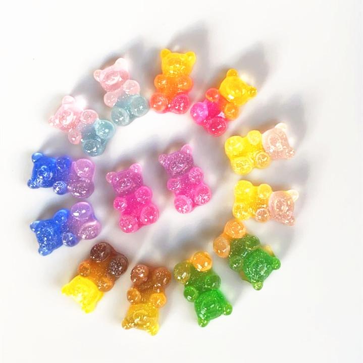 

Cute Gradient Glitter Gummy Bear Candy Flatback Resin Cabochons Charms For DIY Jewelry Craft Scrapbook Decoration Accessories
