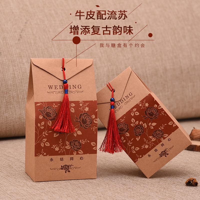 

20pcs 12x7.5x5cm Vintage kraft paper sugar box Wedding supplies Gift box Tassel beads flower holiday gift candy