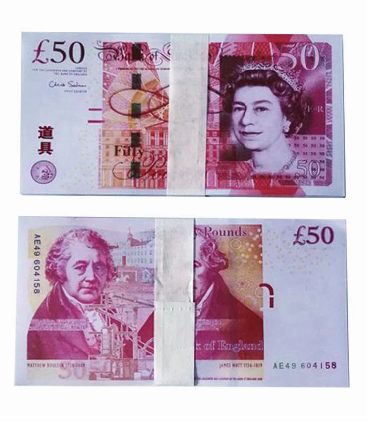 

UK Pound Fake Money 50 Pounds Play Movie Shooting Props GBP Faux Billet Currency 100pcs/pack