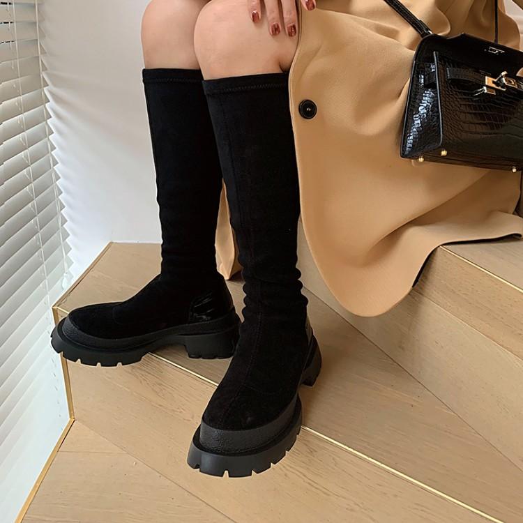 

Round Toe Women Autumn Long Boots Black Suede Casual Knee High Botines Mujer 2020 Platform Sapato Feminino Lady Winter Botas