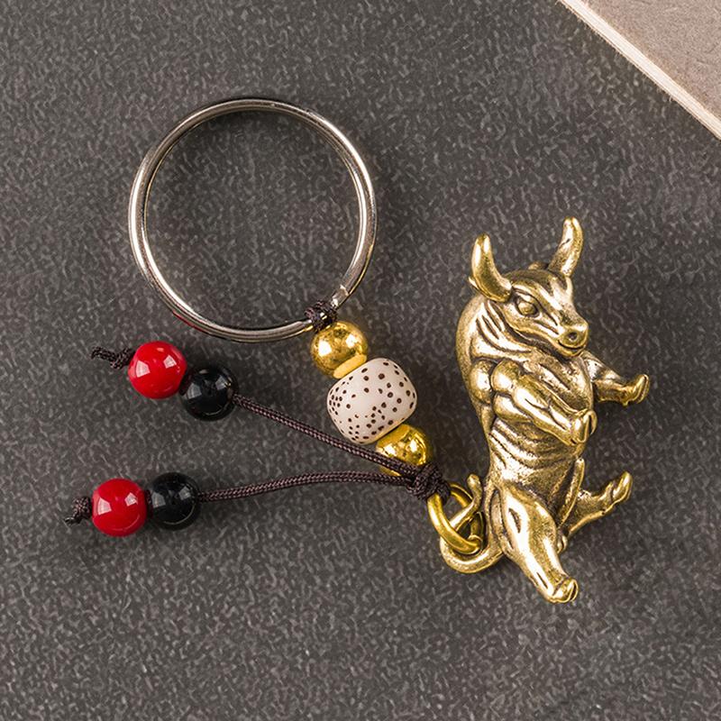 

Keychains Brass Zodiac Bull Figure Rope Keyring Hanging Trinkets Keychain Backpack Decors
