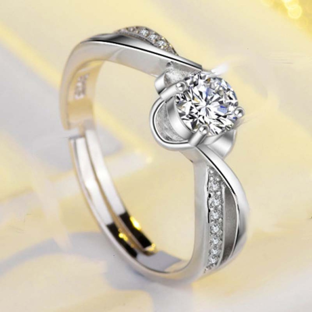 

Luxurys Designers Fashion Jz080 adjustable women's Ring Platinum Plated twist arm rose flower 45 point imitation diamond ring jewelry