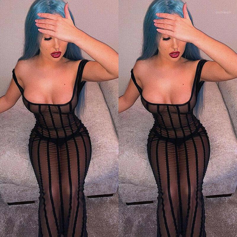

New CA Women Summer Beach Swimwear Bikini Sexy Striped Mesh Cover Up Party Cocktail Bandage Dress1