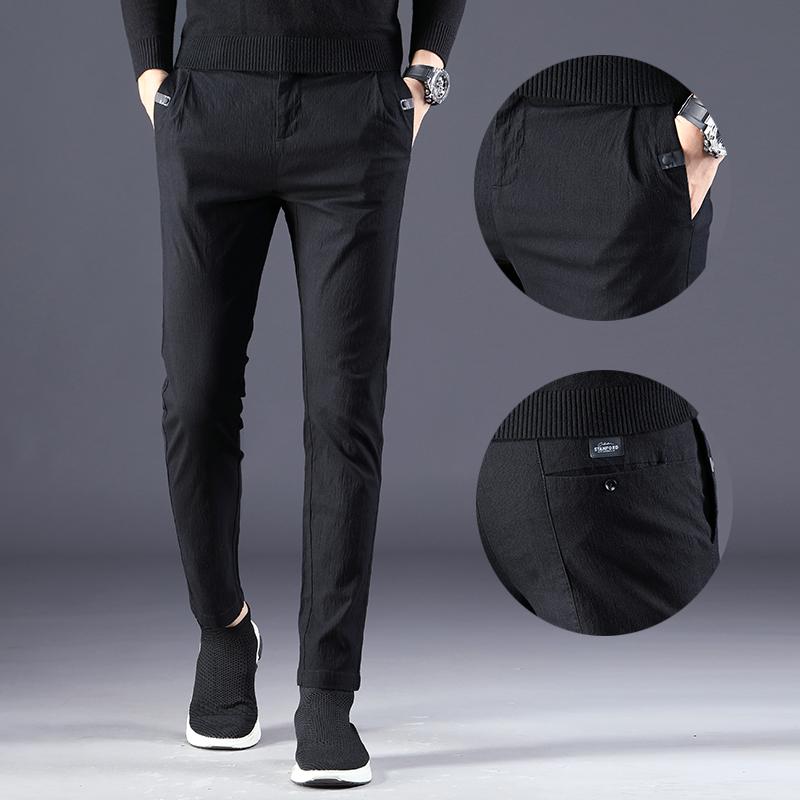 

Spring Autumn Casual Full Length Pants Soft Comfortable Elastic Street Trousers Fashion Trend Simple Style Young Men Clothing, Black