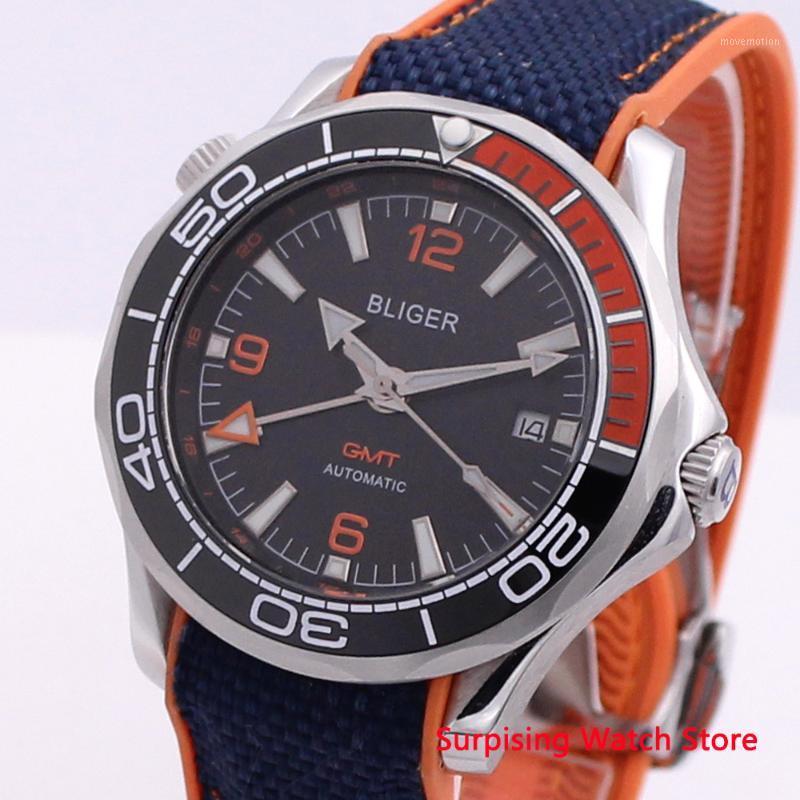 

Bliger 41mm GMT Automatic Mechanical Mens Watch Sapphire Crystal Luminous Waterproof Calendar Rubber Strap Clock1, No7