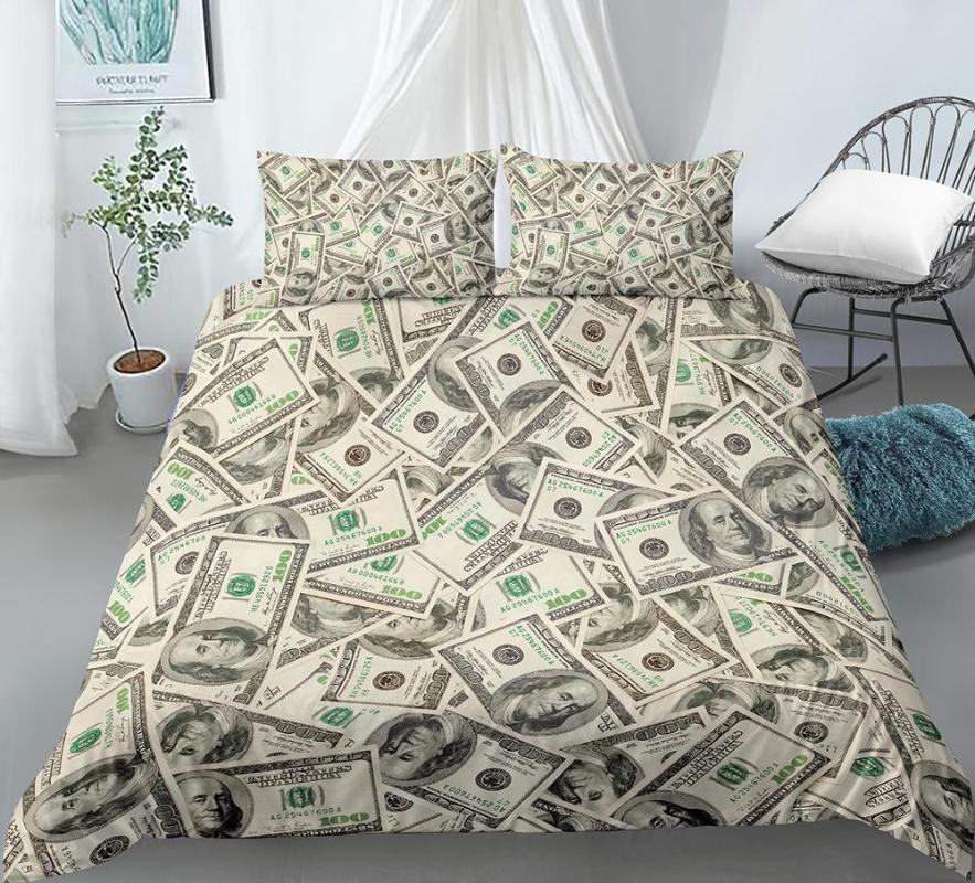 

3D Modern Bedding Set Dollar Motif Printed Duvet Cover Vivid Comforter Cover 2/3 Pieces Money Maths Pattern Funny Bed Set, Set 2