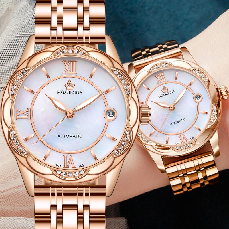 

Wristwatches Women's Watch 2021 Fashion Skeleton Design Ladies Automatic Mechanical Watches Female Clock Relogio Feminino, Slivery;brown