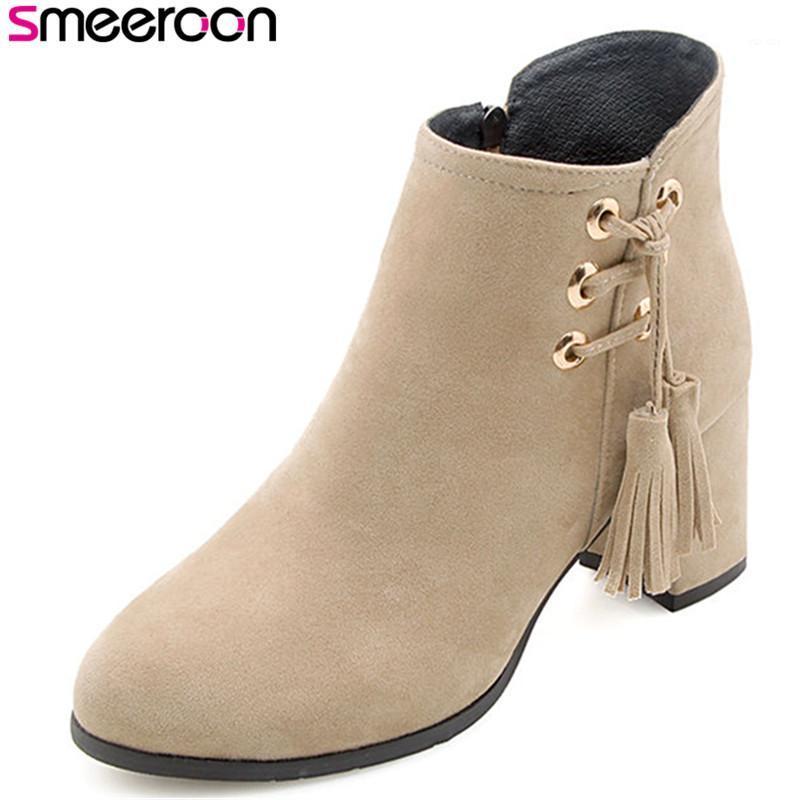 

Smeeroon popular women boots round toe zip ankle boots for women autumn winter high heels prom shoes big size 34-431, Black