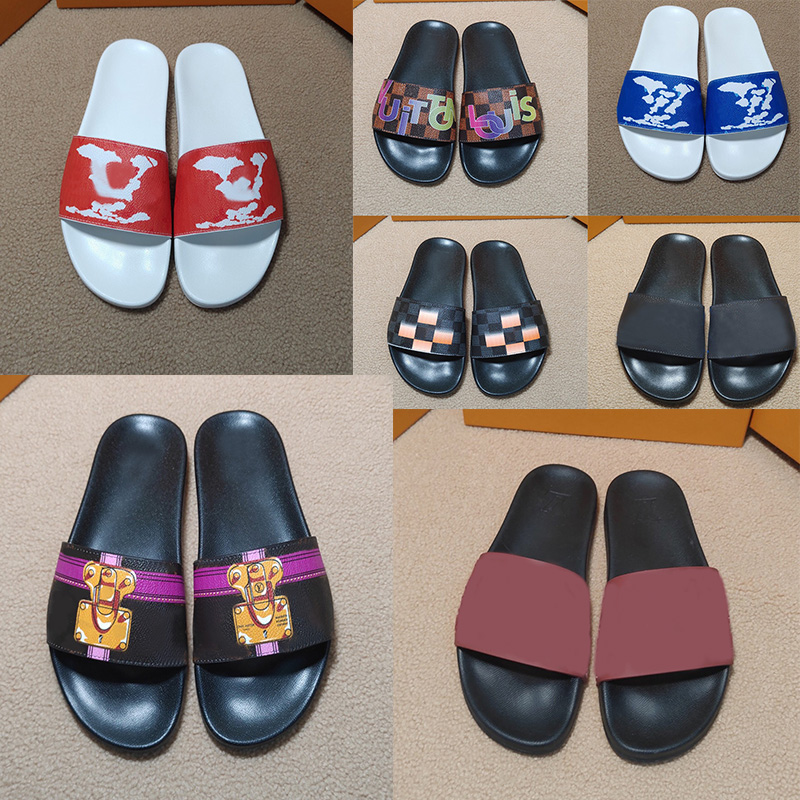 

2022 New Designer Slipper Waterfront Mule Men Women Slides Sandals Shoes Black Brown White Summer Flat Damier Graphite Rubber Flip Flops Size35-46, 13