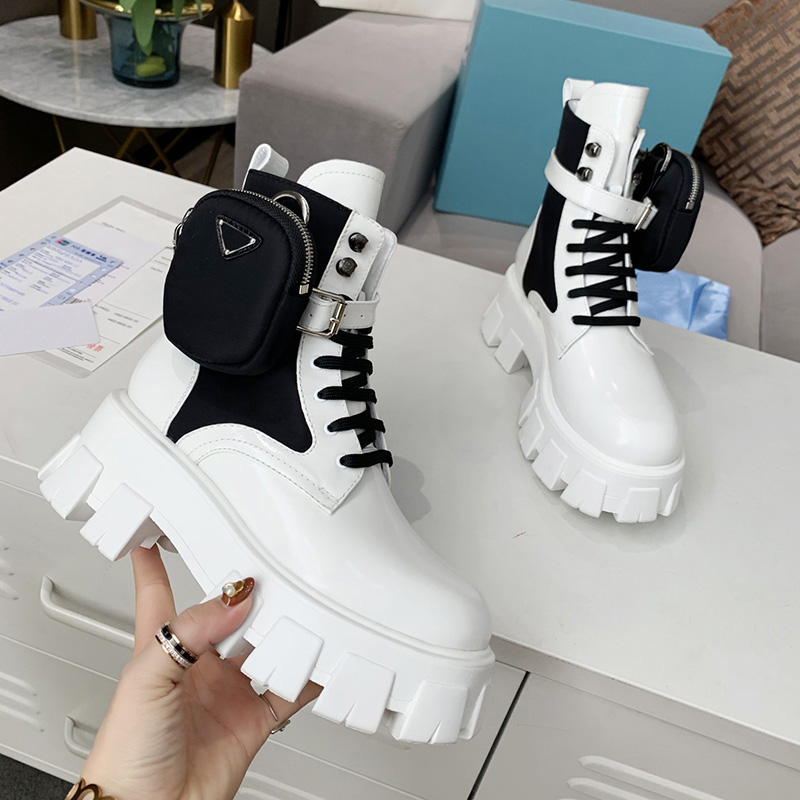 

2021 Top Rois Women Boots Winter Denim Combat Boots Calfskin Nylon Ladies Outdoor Shoes Detachable Nylon Pouch Martin Boots