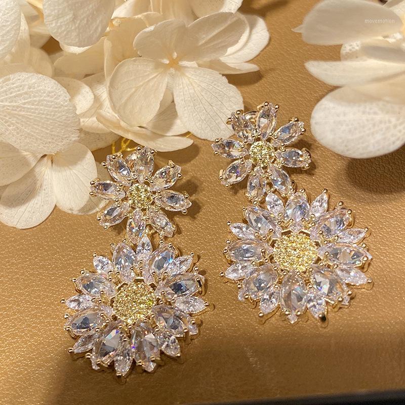 

Bilincolor fashion cz sunflower drop earring for women bridal wedding jewelry1