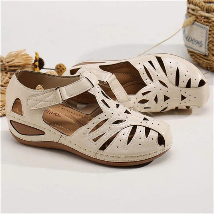 

Women sandals summer shoes hollow retro shoes women T-shaped sandals H5441, Beige