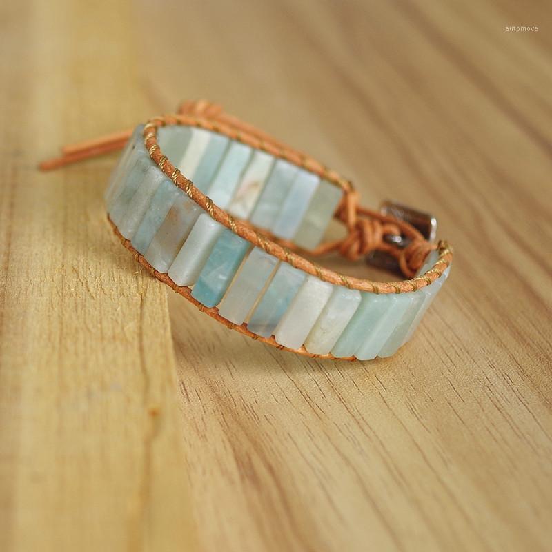 

Women Men Boho Leather Wrap Bracelet & Bangle Natural Stone Amazonite Beaded Chakra Bohemia Charm Bracelet Handmade Jewelry Gift1