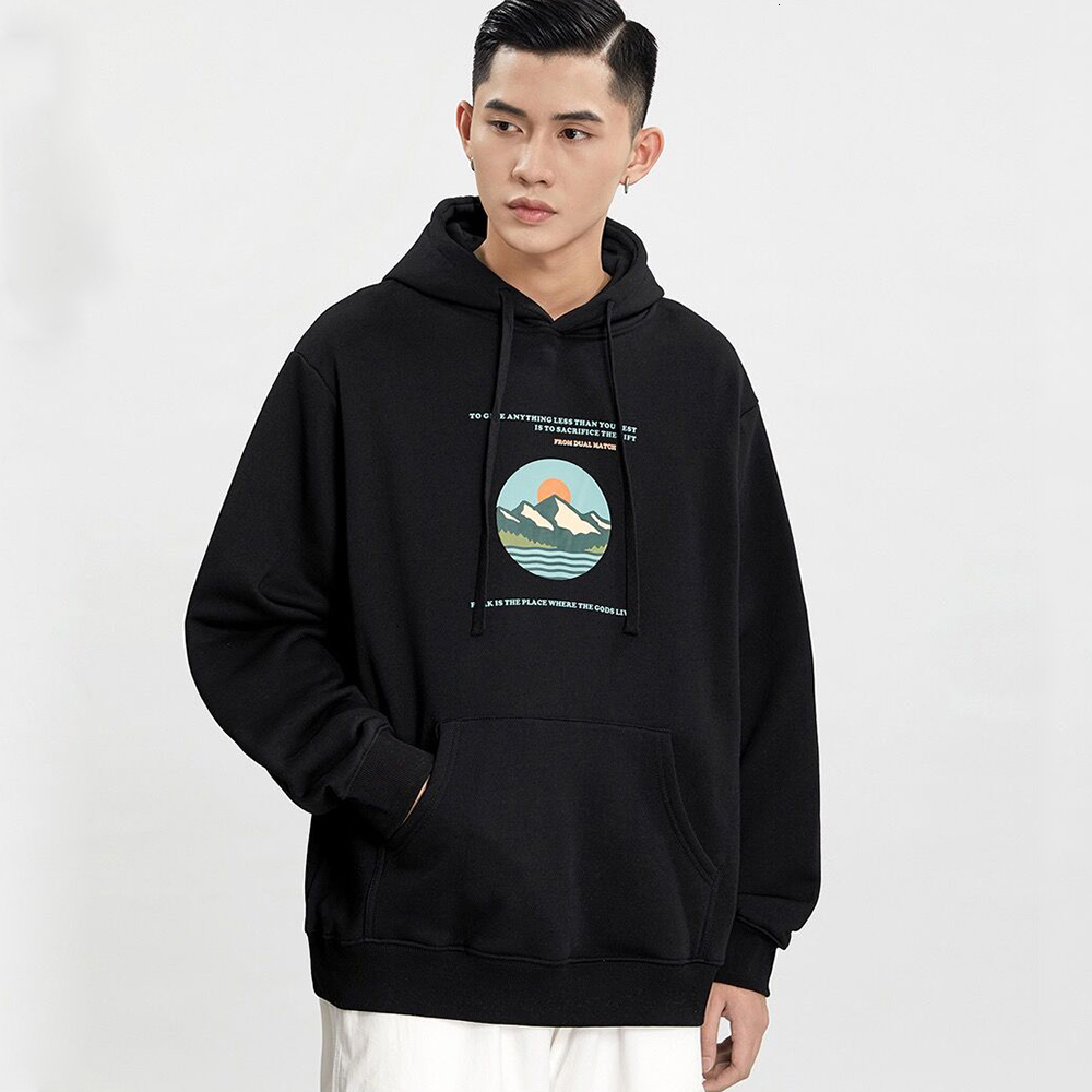 

2021 New Casual Hoodies Men Pullover Streetwear Hip Hop Harajuku God Lives Peak Print Hoodie Sweatshirts Autumn Balck Hooded Bx99, Black