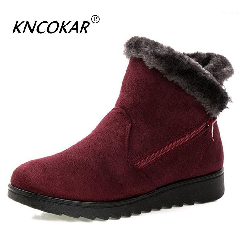 

KNCOKAR Winter 2020 new cloth shoes warm snowshoes big size wedge heel anti-skid cotton boots mom shoes size 35-411, Black