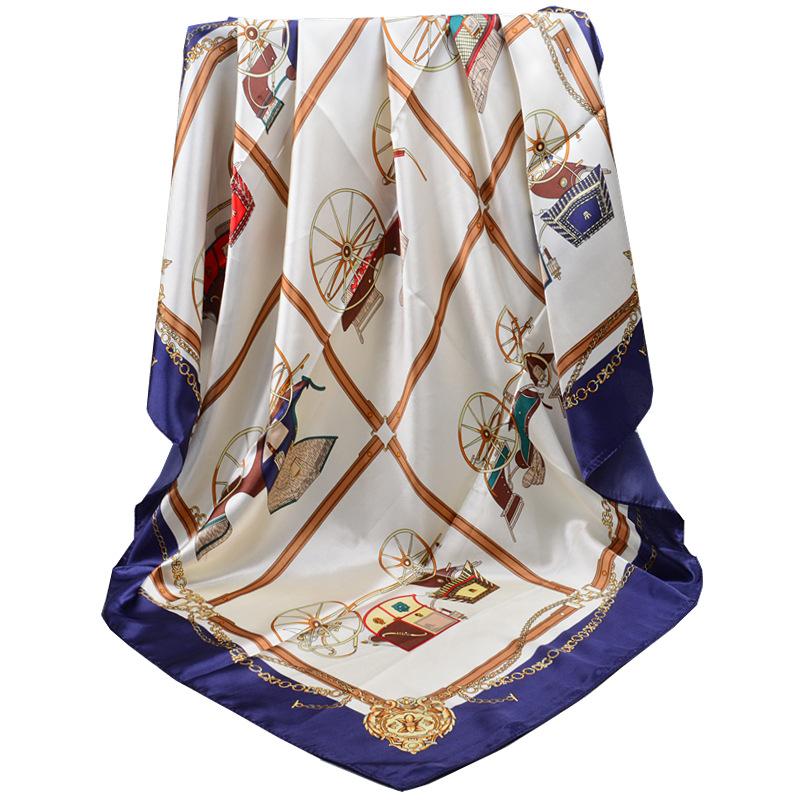 

New Fashion Women's Imitated Silk Fabric Printed Kerchief Satin 90 Kerchief Carriage Chain Versatile Silk Scarves