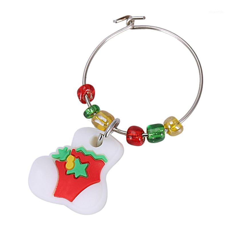 

6PCS PVC Merry Christmas Wine Glass Charms Rings Marker Christmas Party Bar Table Decorations1
