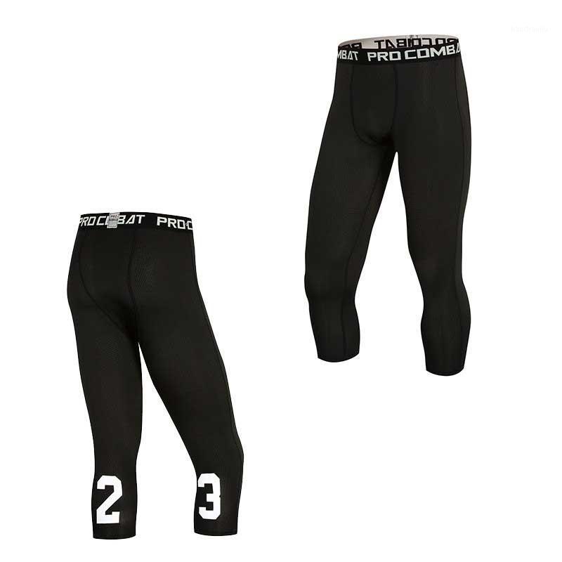 

Men Capri Running Tights GYM Pant Bodybuilding Basketball Exercise Fitness Workout Clothing Exercise Sport Cropped Legging E10231, Black