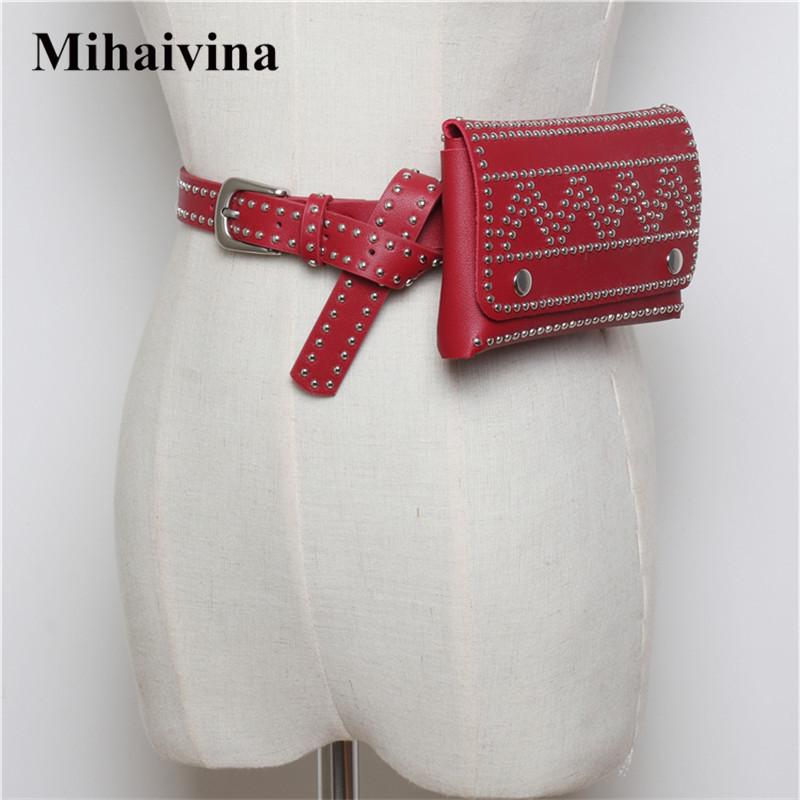 

Mihaivina Revits Women Waist Belt Bags Fur Fanny Pack Fashion Punk Women Belt Rivets Waist Pack Travel Bum Phone Bag Fit iphone9, Black