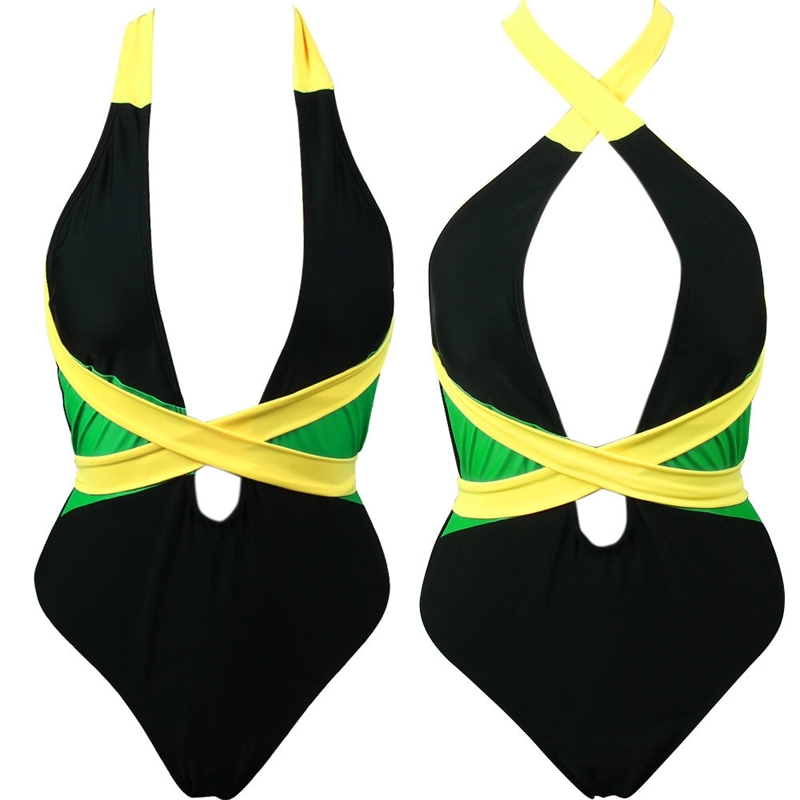 

VOARYISA Women' One Piece Caribbean Flag Rasta Body Shaping Monokini Swimsuit Swimwear Bathing Suit Y200824, Black