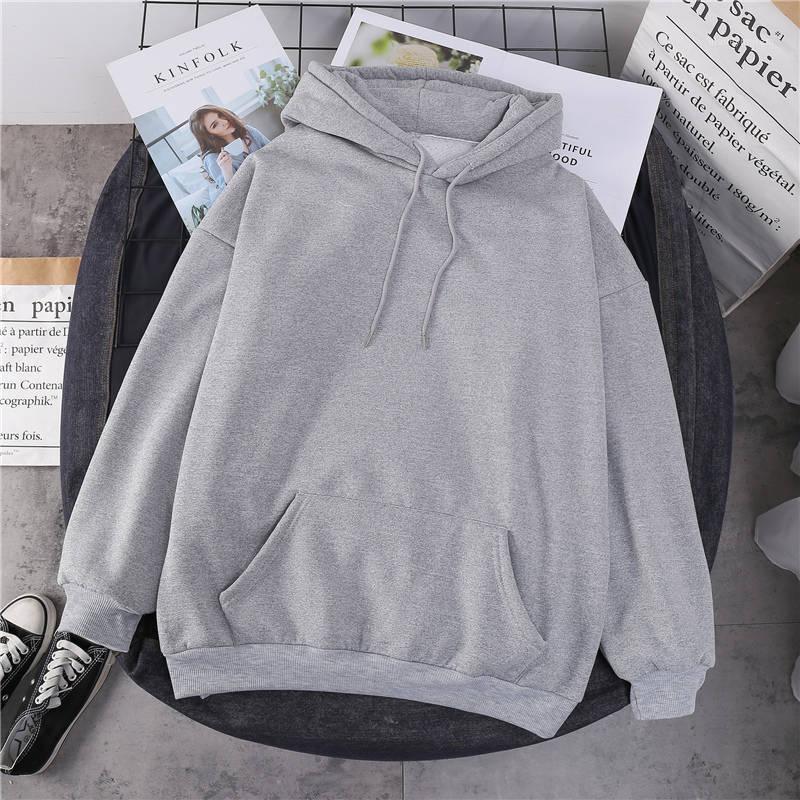 

Women Winter Sweatshirts Coat Causal Warm Thick Fleece Pocket Solid Grey Black Female Hooded Coat Outerwear Harajuku BF Oversize1, Gray