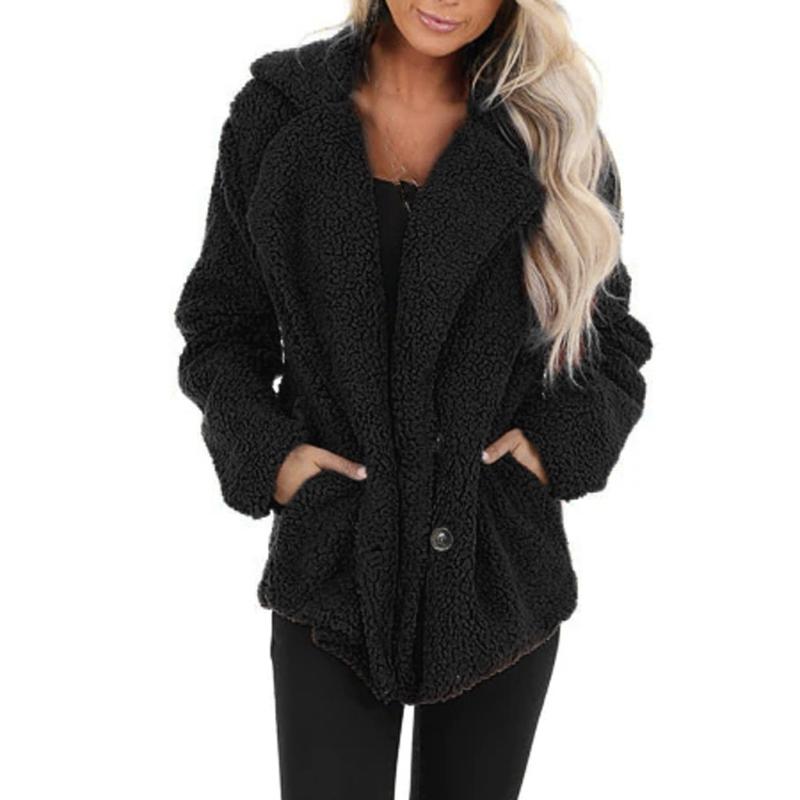 

Women Jacket Women' Pure Color Faux Fur Pocket Fuzzy Warm Winter Oversized Outwear Long Coat Women' Winter Jacket, Black