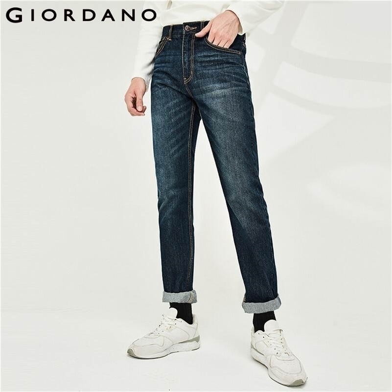 

Giordano Men Jeans Denim Jeans Elastic Mid Rise Narrow Feet Quality Cotton Denim Jeans Pantalones Whiskering Denim Clothing 201111, 50blue