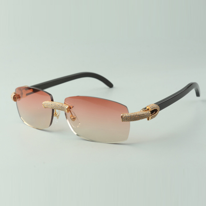 

fashion micro-paved diamond sunglasses 3524026 with black buffalo horn temples personalized glasses, size: 56-18-140 mm