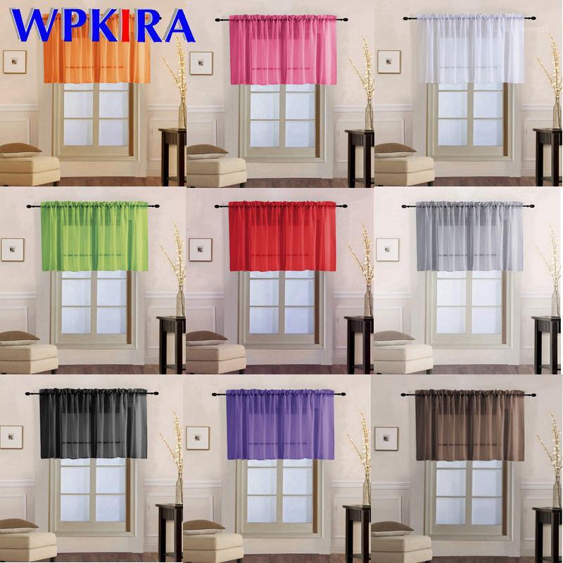 

2 PCS Rod pocket Rainbow Half Curtain for Living room Transparent Sheer Tulle Short Curtain for Kitchen Door Small Window WP1841, White