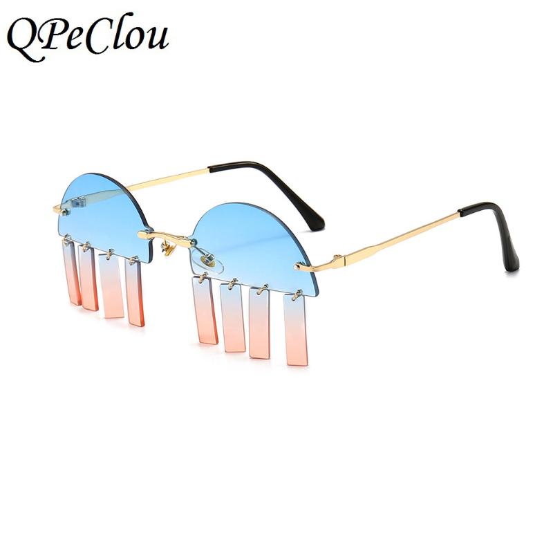 

Sunglasses QPeClou Fashion Unique Cool Pendent Women Rimless Color Show Sun Glasses Men Party Shades Female Hip Hop Oculos