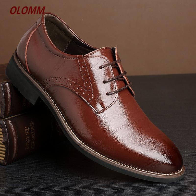 

Men Oxfords Leather Shoes British Black Blue Shoes handmade comfortable formal dress men flats Lace-Up Bullock