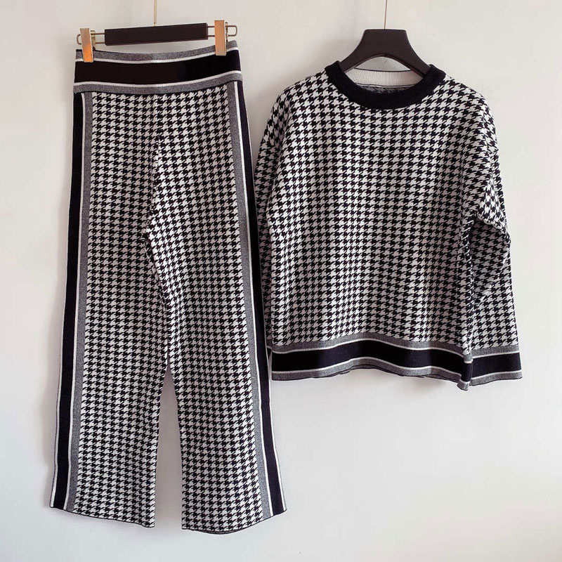 

20FW Womens Two Piece Sets Fashion Sweater + Pants Suits for Women New Autumn and Winter Ladies Tracksuits Tops Quality Clothing, Black