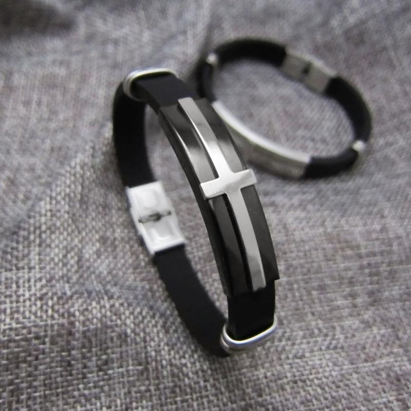 

Wholesale Korean Fashion Cross Bracelet Jewelry Stainless Steel Bracelet Silicone Lucky Factory Leather bracelets