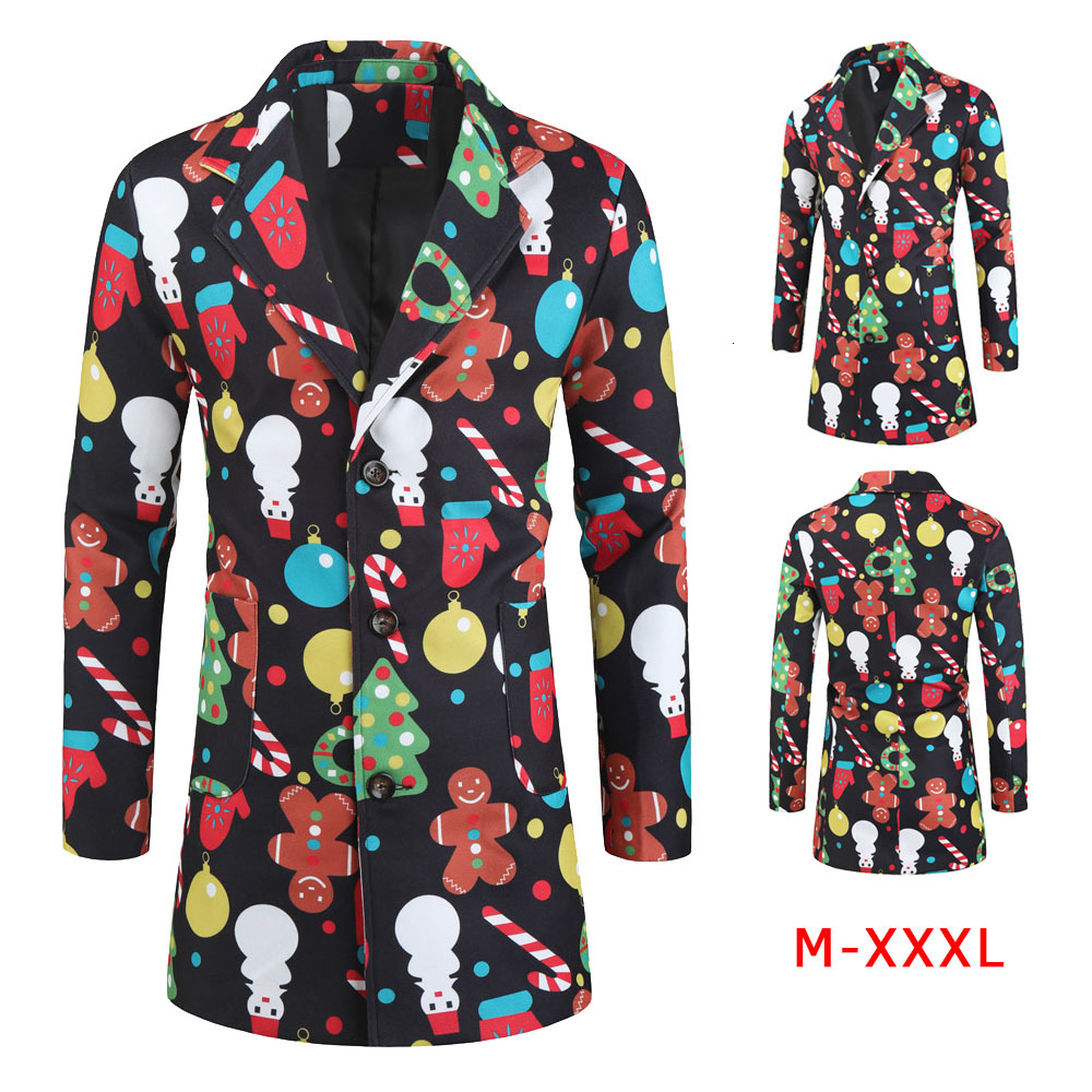 

New Men's Fun Personality Mid-length Printing Thin Spring Autumn Street Wind-proof Coat 05h8, N060