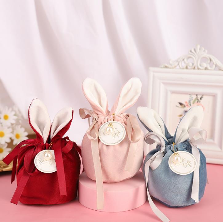 

Gift Wrap Ears Velvet Easter Bag Cookie Packaging Box Companion Hand Boxes Crad Pearl Return Gifts Bags SN2087