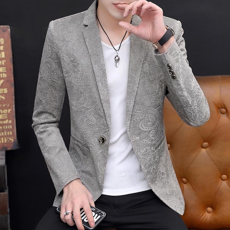 

2021 spring and autumn new men's leisure suit jacket Korean version slim handsome black one-button single western small suit