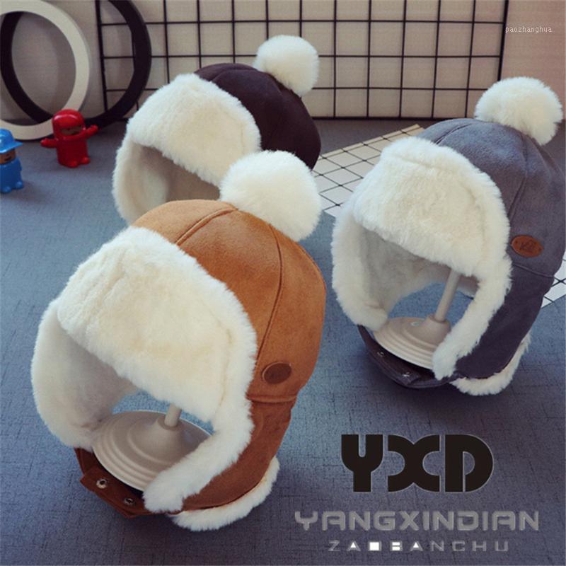 

1-4 Yeasrs Old Baby Girls Hats Children Boy Deer Suede Earmuffs Hat Thickening Plush Beanies 2020 Fashion Pompom Cute Kids Caps1, Khaki