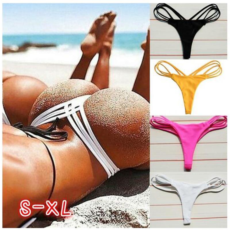 

Strappy Bikini Panty Solid Underwear Stretchy T Back G-string Knickers, White l