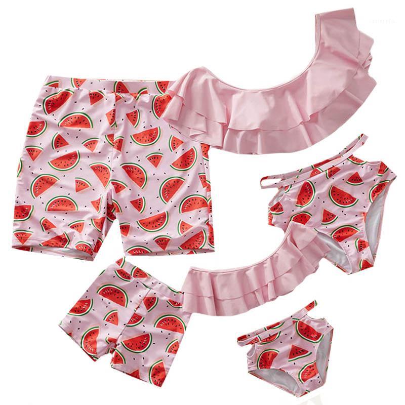 

Mom And Daughter Swimsuits Ruffle Mommy And Me Clothes Set Print Family Look Mother Daughter Bikini Father Son Bathing Suit1, Picture color