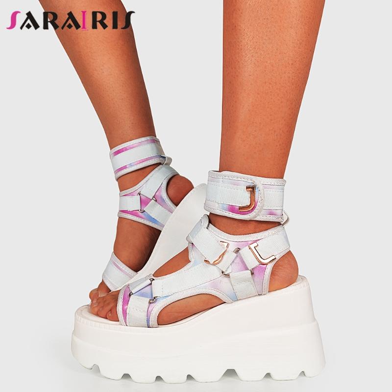 

SARAIRIS Summer New Female Casual Beach Vacation Sandals Fashion Sandals Women Platform Wedges High Heels Colorful Shoes Woman, Black
