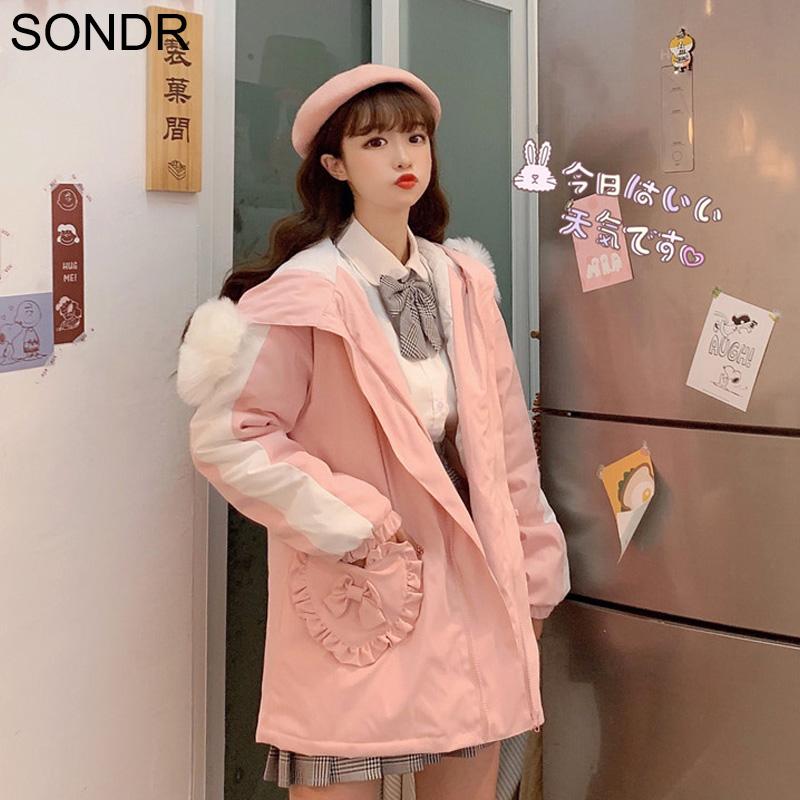 

2021 New Kawaii Cotton Clothes Soft Sister Autumn Winter Padded Jacket Fashion Print Japanese Jacket Women Sweet Cute Pink Coat