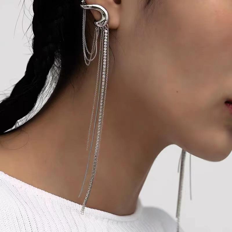 

Dangle & Chandelier TIMEONLY Japan Style Asymmetric Long Chain Earring For Women Ladies Shiny Crystal CZ Zirconia Tassel Earrings Jewellery