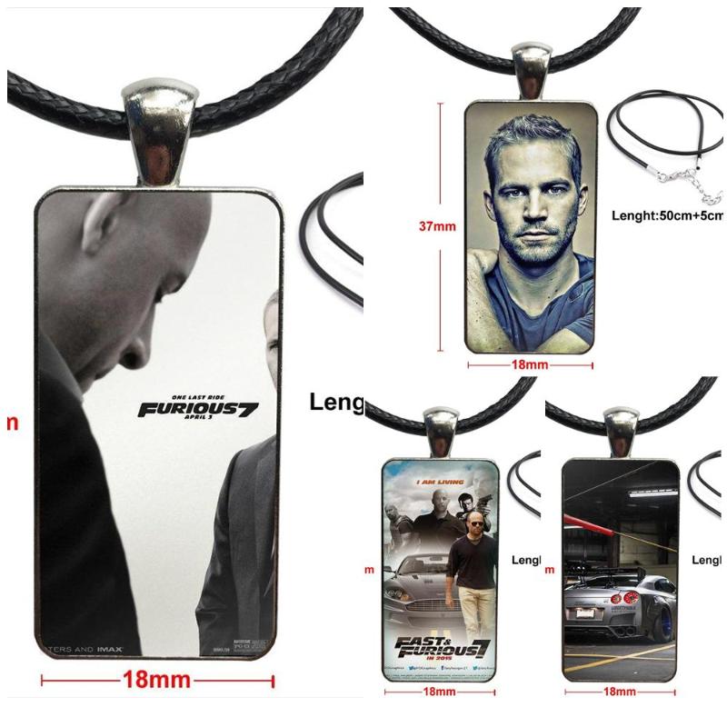 

Fast And Furious 7 Walker Glass Pendant Necklace Handmade Half Pendant Rectangle Necklace For Women Wedding Gift