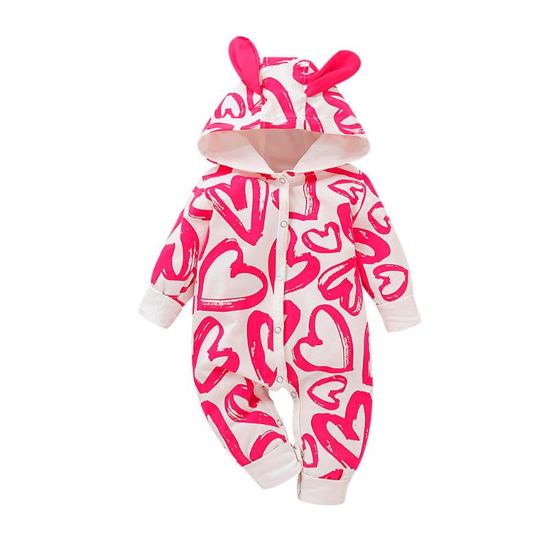 

love print cartoon romper Long sleeve hooded jumpsuit Infant Newborn Baby Boys Girls tutine neonato invernale infantil menina, White