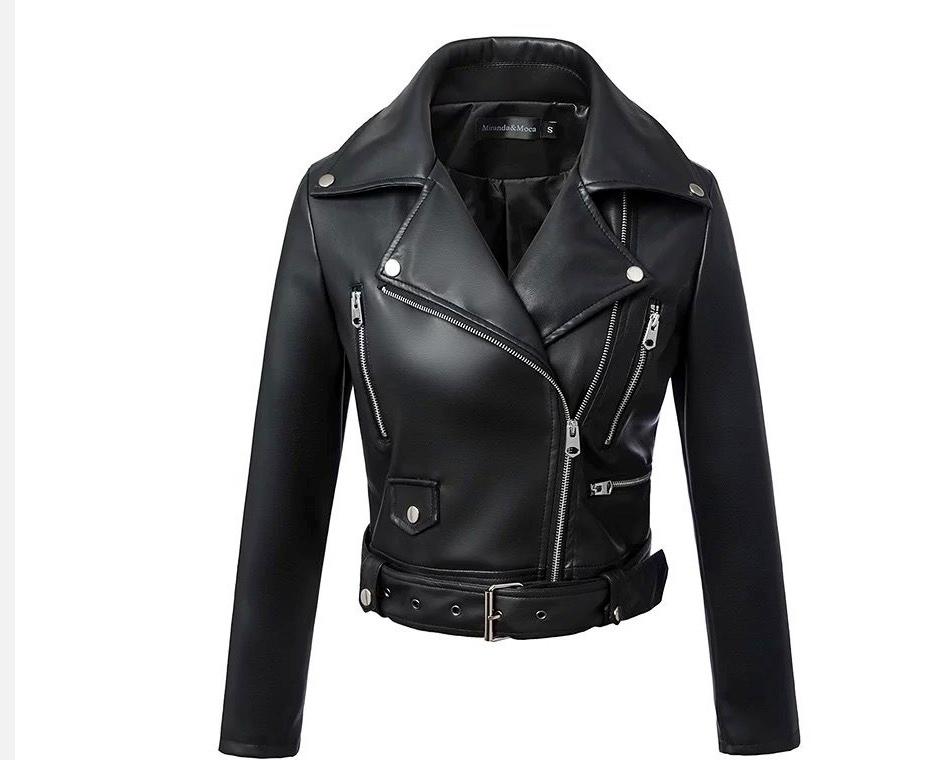 

Autumn Winter Pu Leather Black Jacket Women Long-Sleeve Outerwear Casual Turn-Down Collar Slim Coat