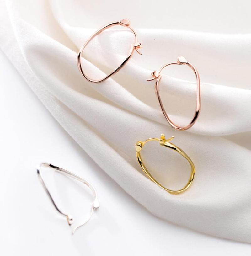 

925 Sterling Simple Large Huggie Hoop Oval Earrings Jewelry A1852