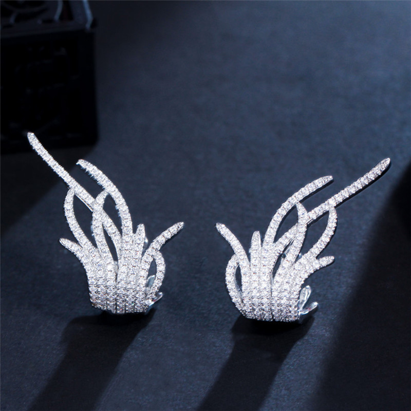 

Exquisite Feather Charm earring designer for woman jewelry Wedding South American White AAA Cubic Zirconia Copper 18k Gold Silver Plated Earrings For Women Gift